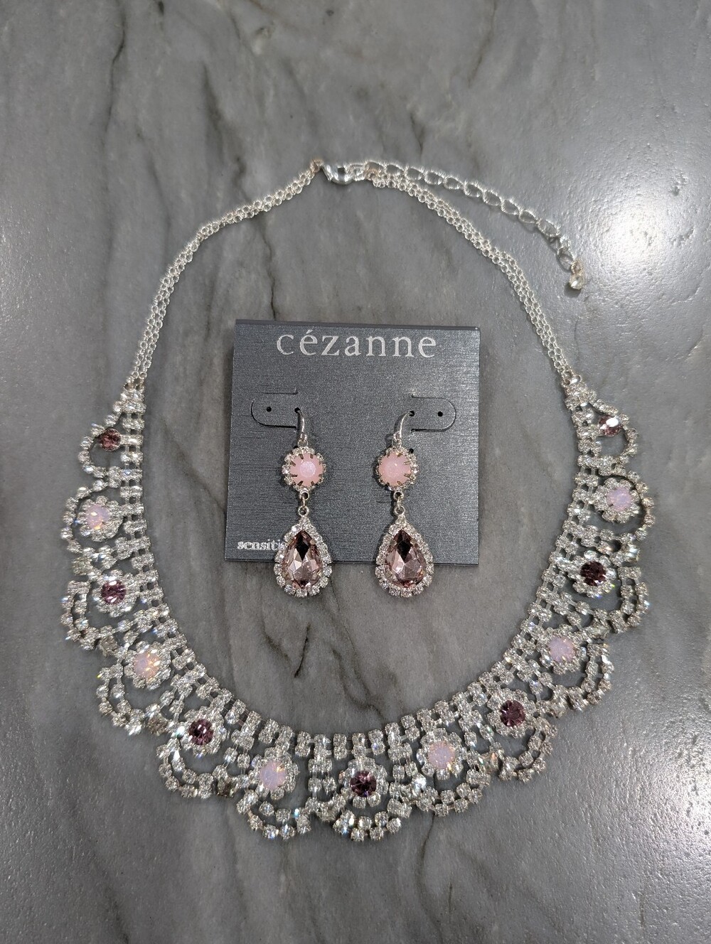 Cezanne Pink and Silver Crystal Necklace & Earring Set